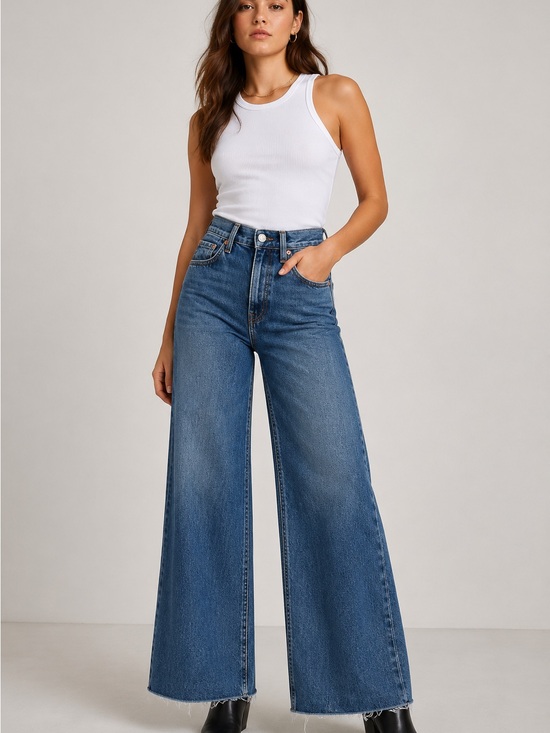 Levi's Denim - Levi’s Ribcage Wide Leg Jeans Medium Wash High Rise Size 25